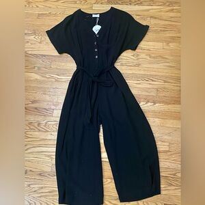Black Kimono Wideleg Cropped Jumpsuit NWT